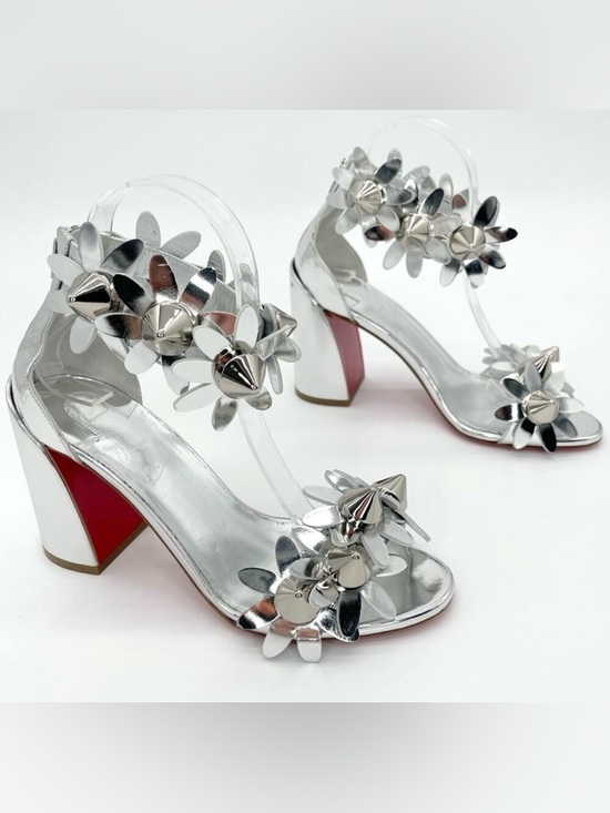Christian Louboutin Shoes - Christian Louboutin Daisy Spike Metallic Silver Ankle Cuff Sandals EU 37.5